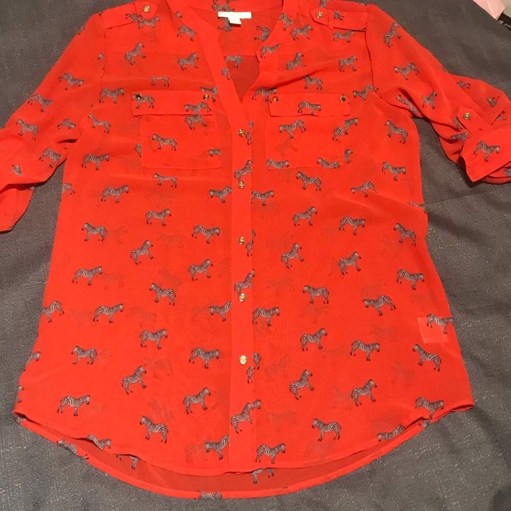 Zebra animal pattern buttondown orange scarlet top